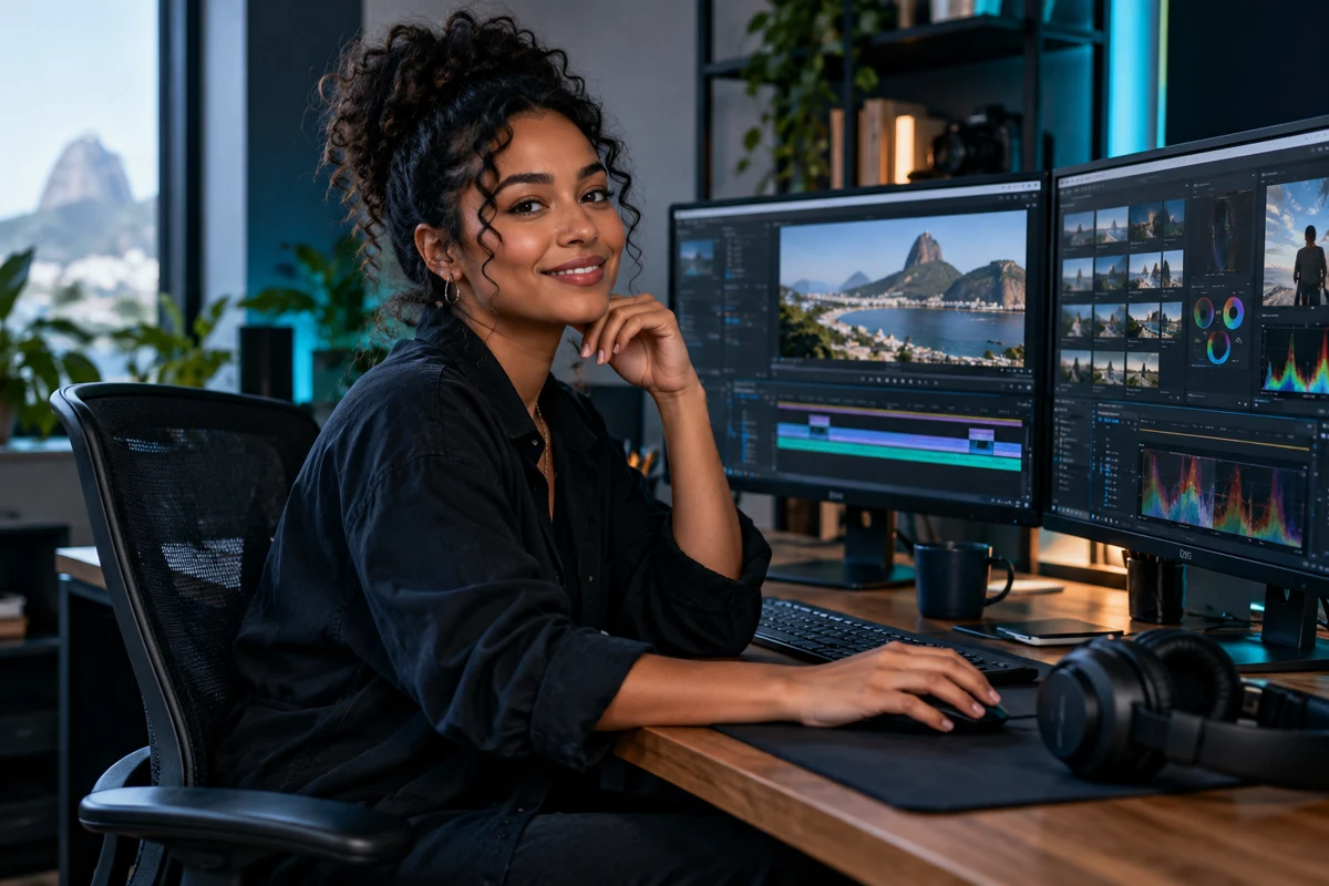 Ilustração de produção audiovisual com tecnologia